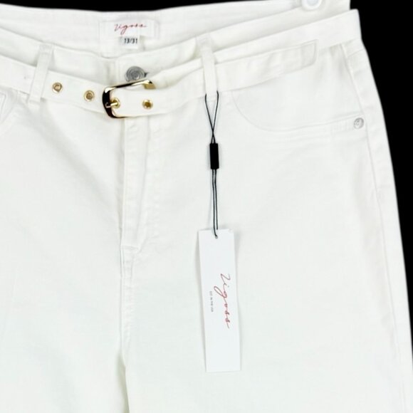 Vigoss Women's Stretch High Rise Straight Leg Belted Ivory Jeans Size 13/31 NWT - Picture 5 of 12
